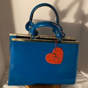 Elegant Blue Patent Leather Satchel